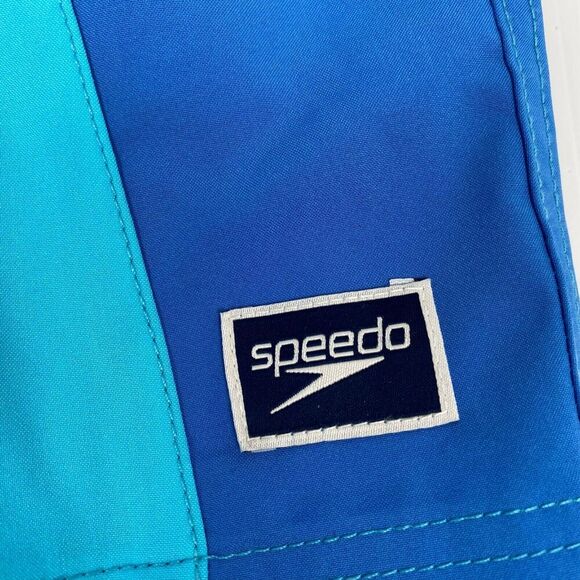 Speedo Men's Swimsuit size L Blue Short Round Solid Block beach UPF 50+ Y2K NEW - Picture 5 of 13
